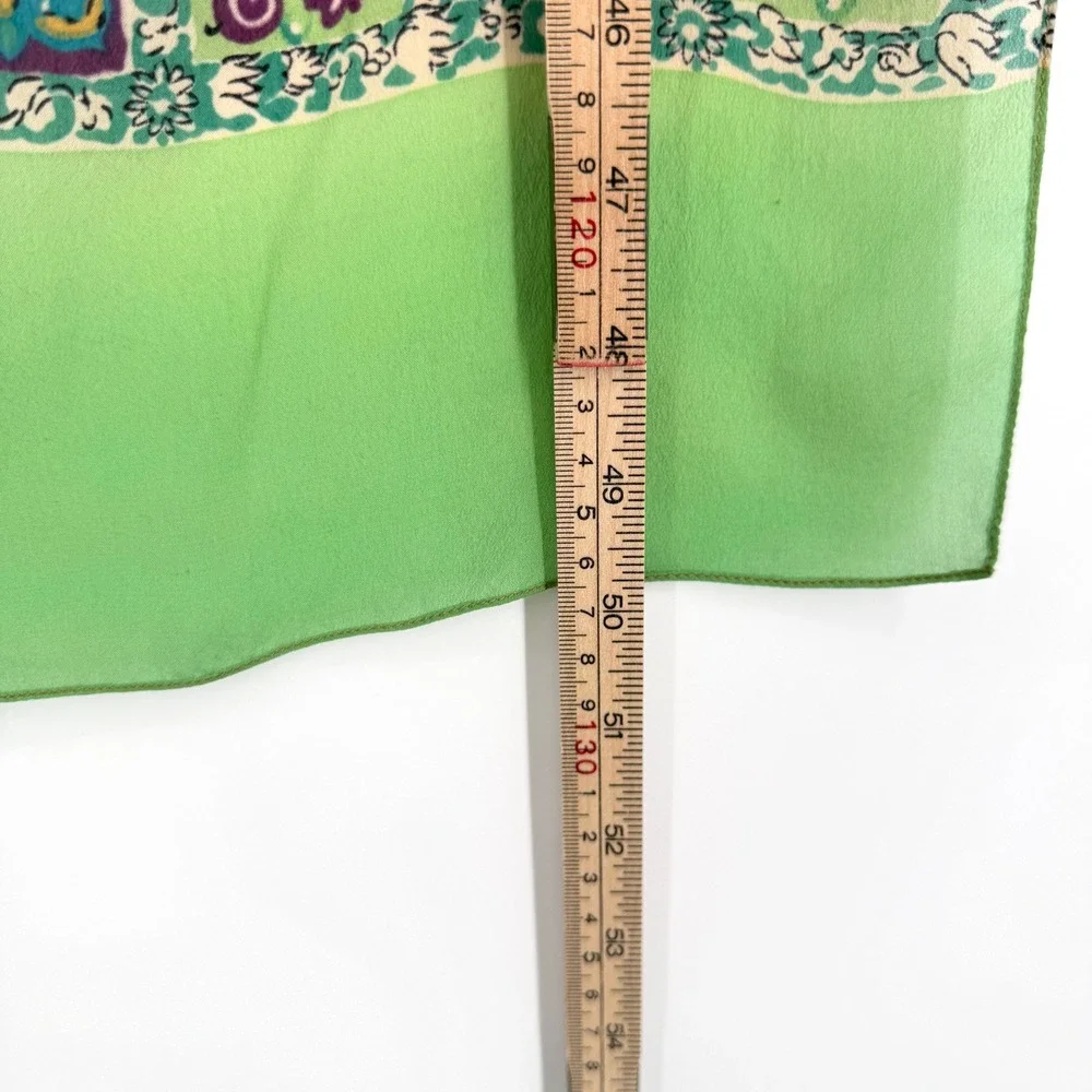 Vintage Liberty of London Silk Scarf 17x50‎ Green Purple Gold Floral Tile Print